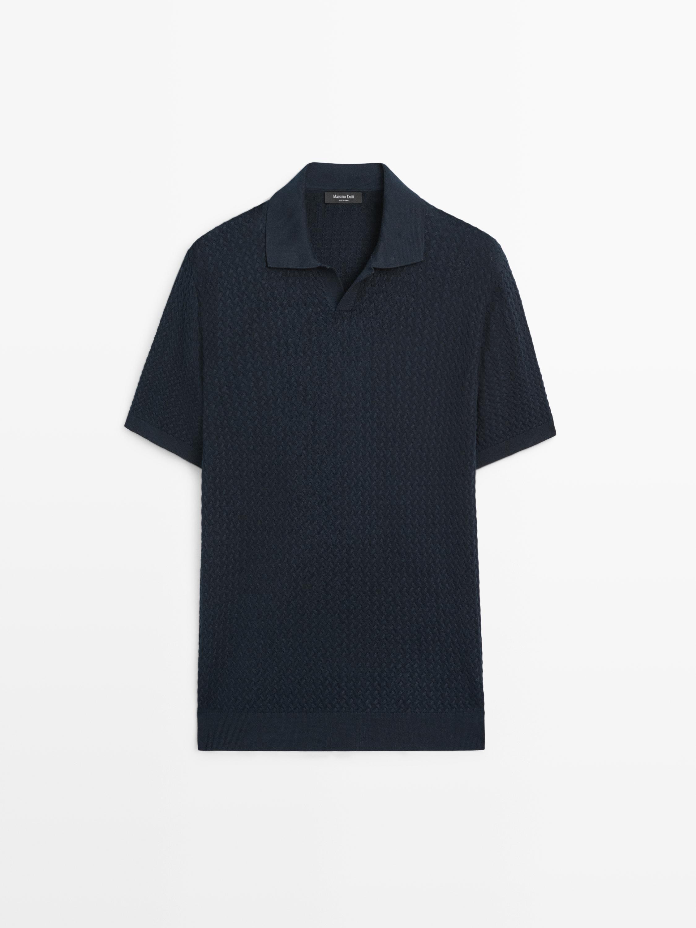 Polo en maille torsadée à col V